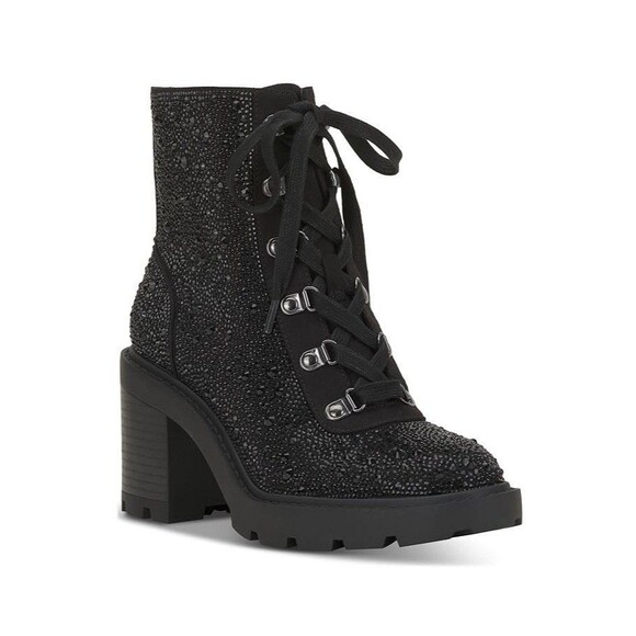 INC Womens 6 M Black Bling Shada Lace Up Block Heel Booties NIB HJ4 - Picture 1 of 7